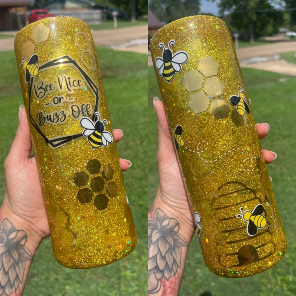 20 oz Skinny Glitter "Buzz Off" Tumbler