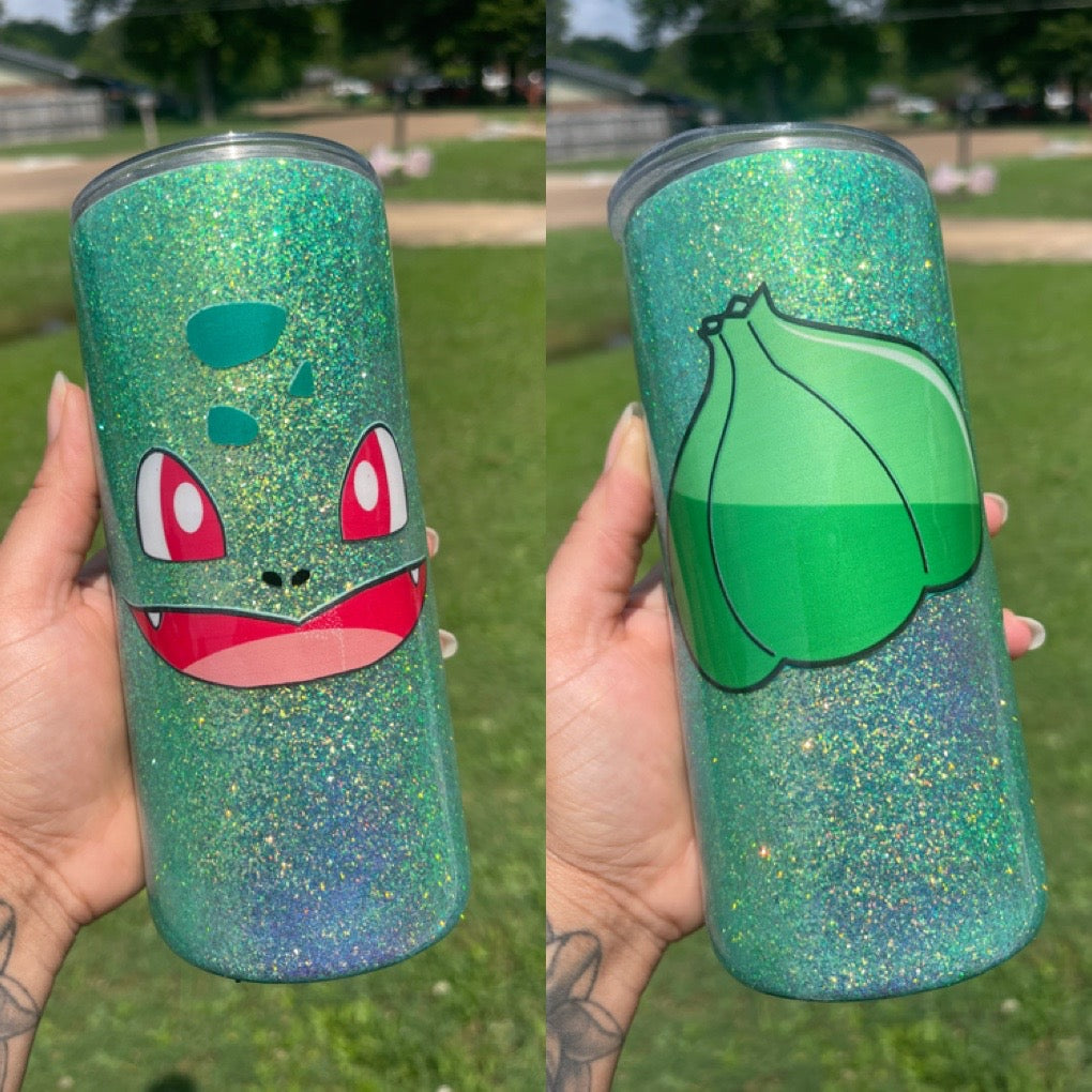 15 oz Skinny Bulbasaur Glitter Tumbler