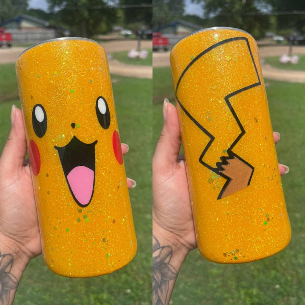 15 oz Skinny Glitter Pikachu Tumbler