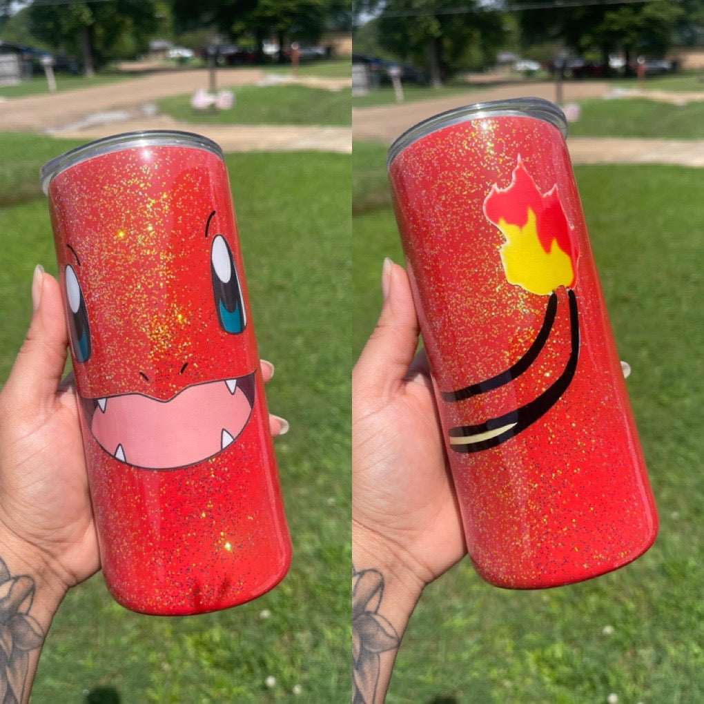 15 oz Skinny Glitter Charmander Tumbler